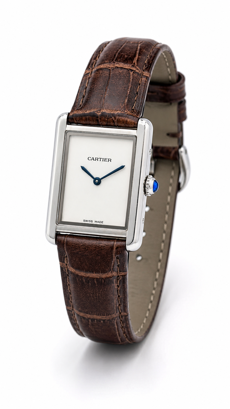Cartier Tank Must — White Dial | Steel Case | Brown Alligator Leather Strap