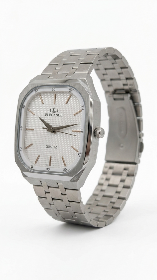 ELEGANCE Quartz White Dial Silver Square Watch