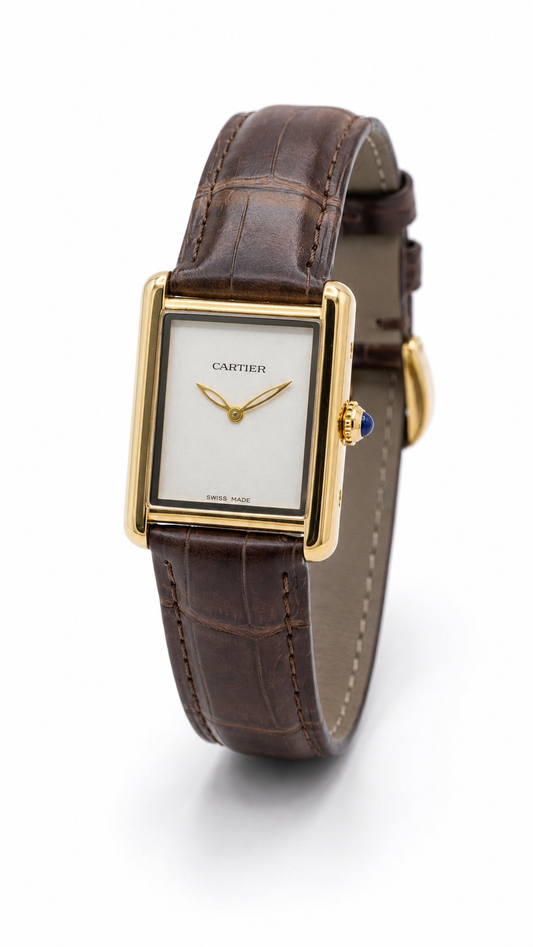 Cartier Tank Must — Cream Dial | Yellow Gold Case | Brown Alligator Leather Strap