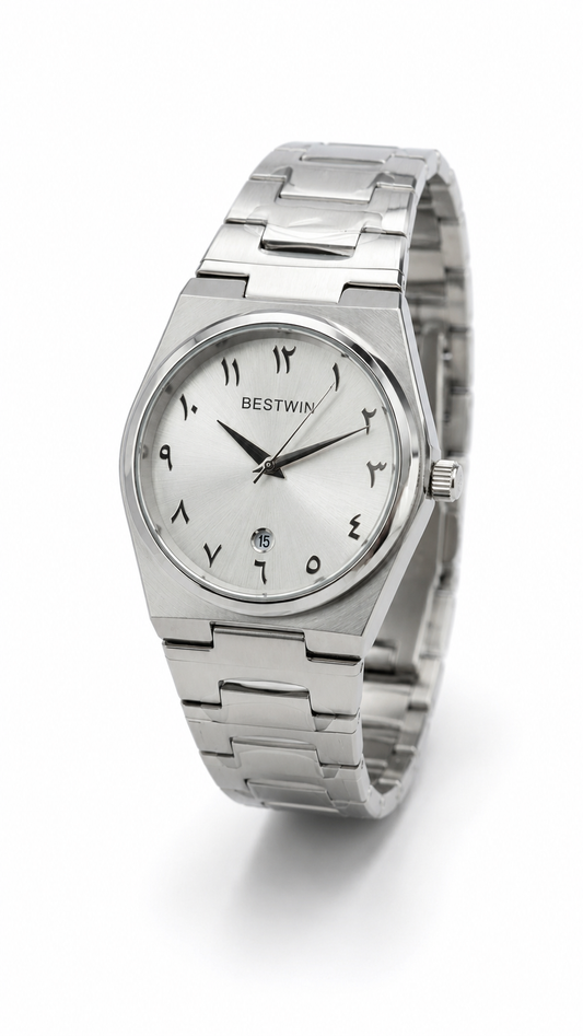 BESTWIN Arabic Numerals Silver Watch