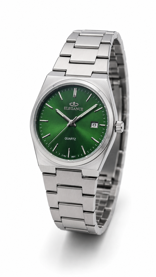 ELEGANCE Quartz Green Dial Silver Watch