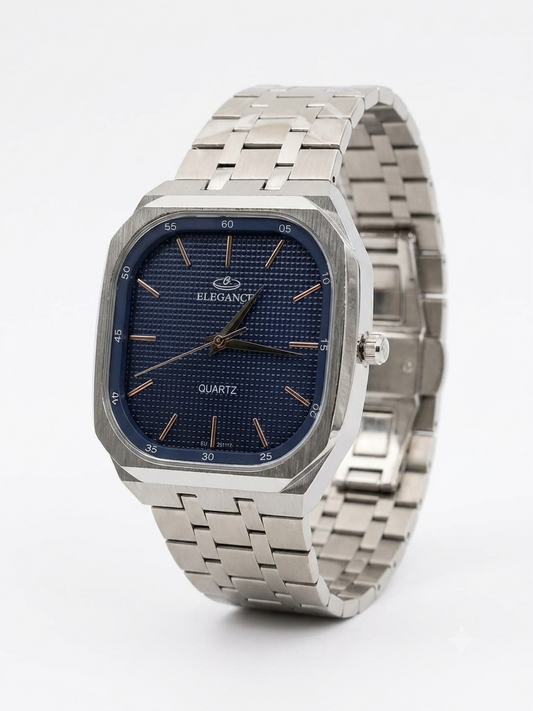ELEGANCE Quartz Blue Dial Silver Square Watch