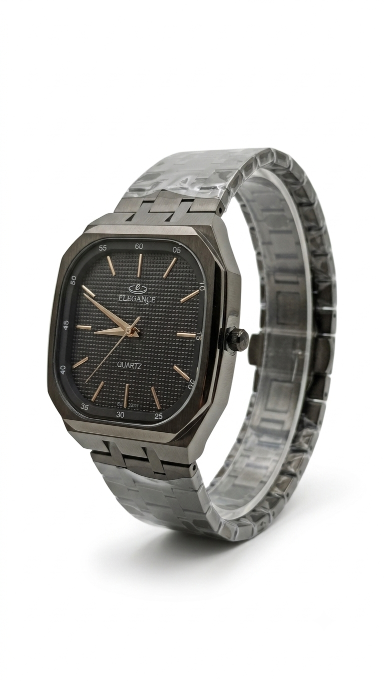 ELEGANCE Quartz Black Dial Black Square Watch