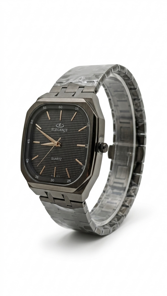 ELEGANCE Quartz Black Dial Black Square Watch