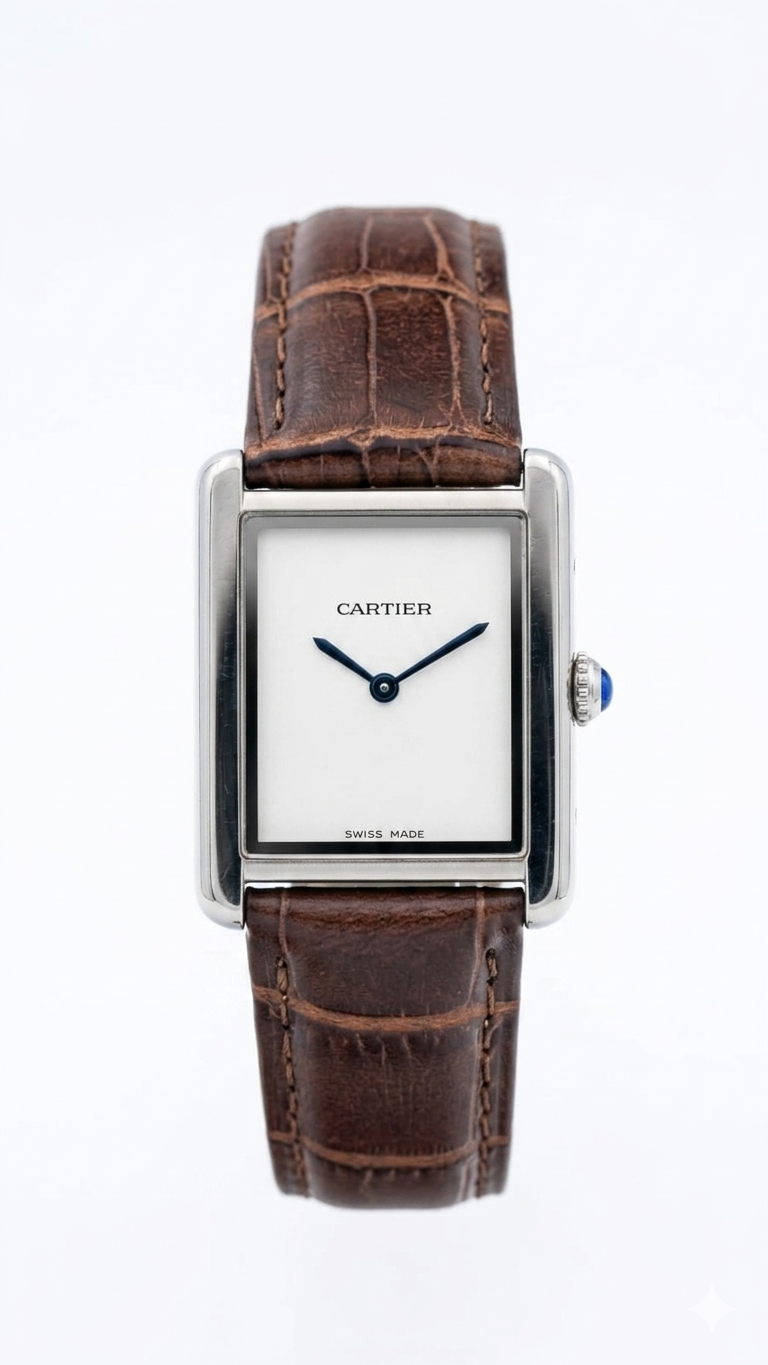 Cartier Tank Must — White Dial | Steel Case | Brown Alligator Leather Strap