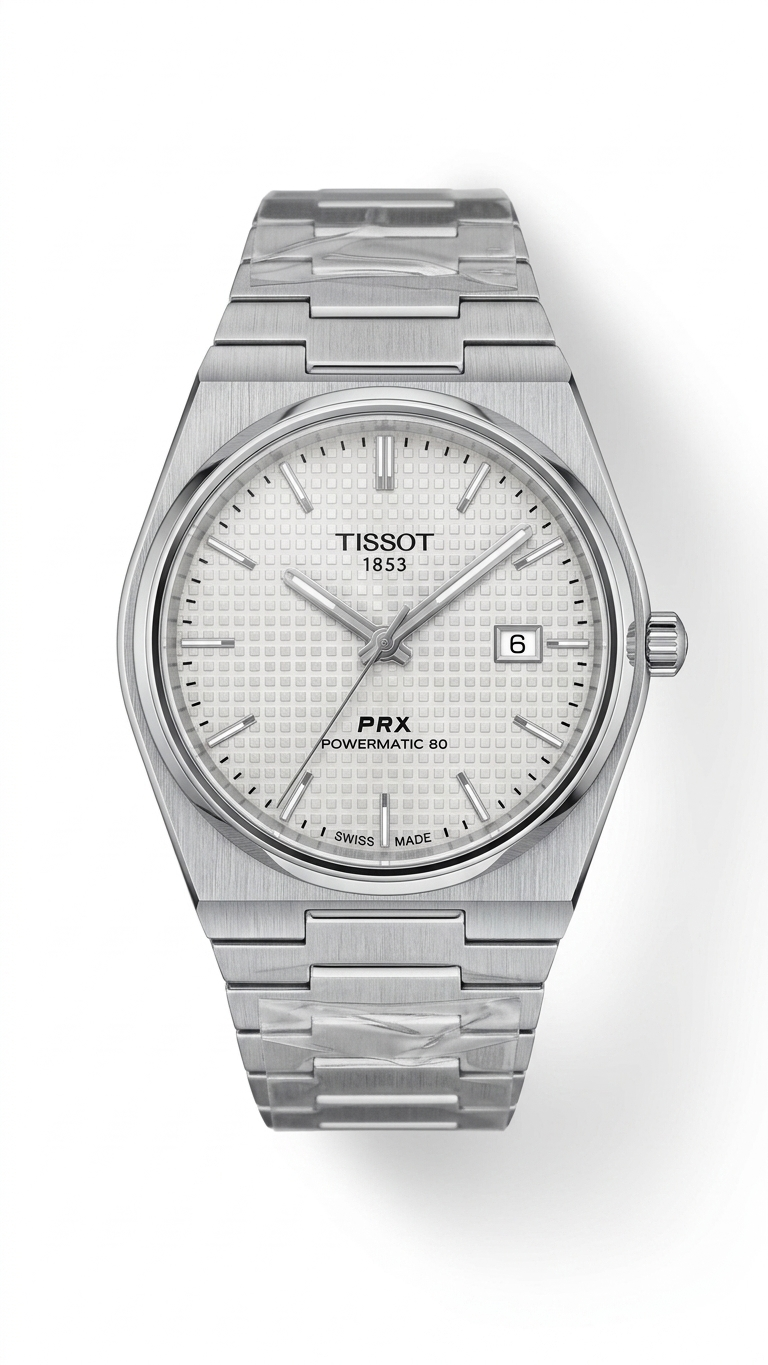 Tissot PRX– White Checkerboard Dial | Silver Steel Chain