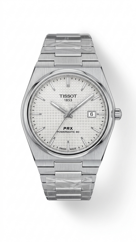 Tissot PRX– White Checkerboard Dial | Silver Steel Chain