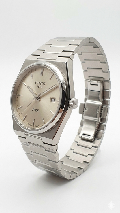 Tissot PRX – Champagne Dial | Silver Steel Chain