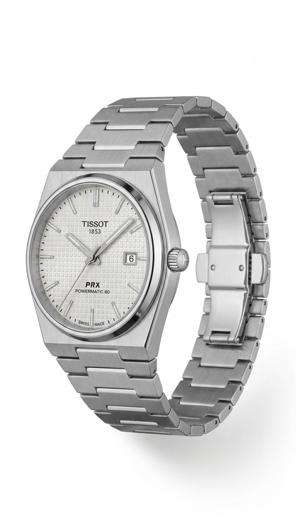 Tissot PRX– White Checkerboard Dial | Silver Steel Chain