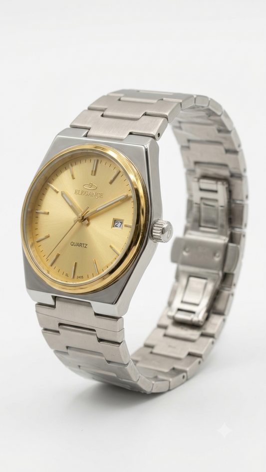 ELEGANCE Quartz Gold Dial Two-Tone Watch