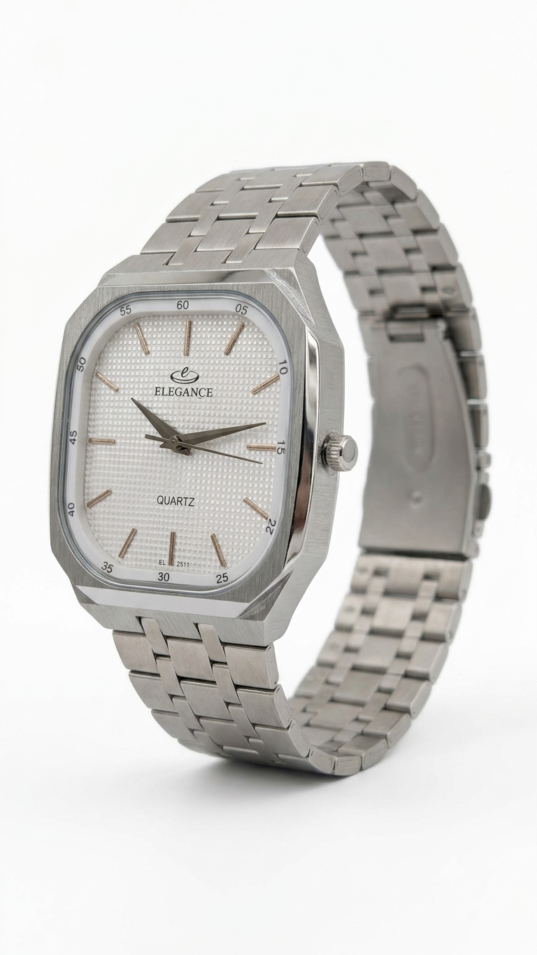 ELEGANCE Quartz White Dial Silver Square Watch