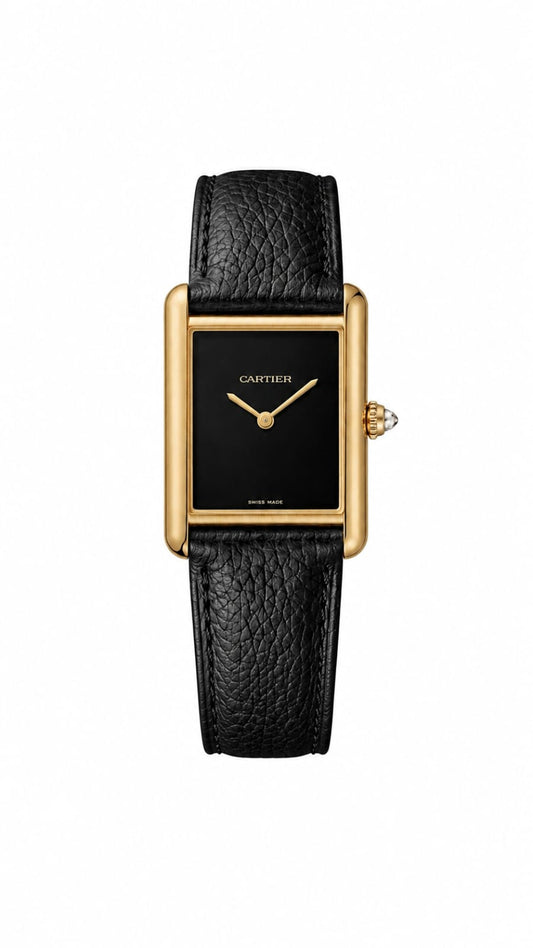 Cartier Tank Must — Black Dial | Yellow Gold Case | Black Grained Leather Strap