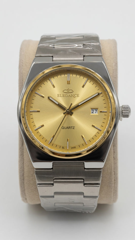 ELEGANCE Quartz Gold Dial Two-Tone Watch