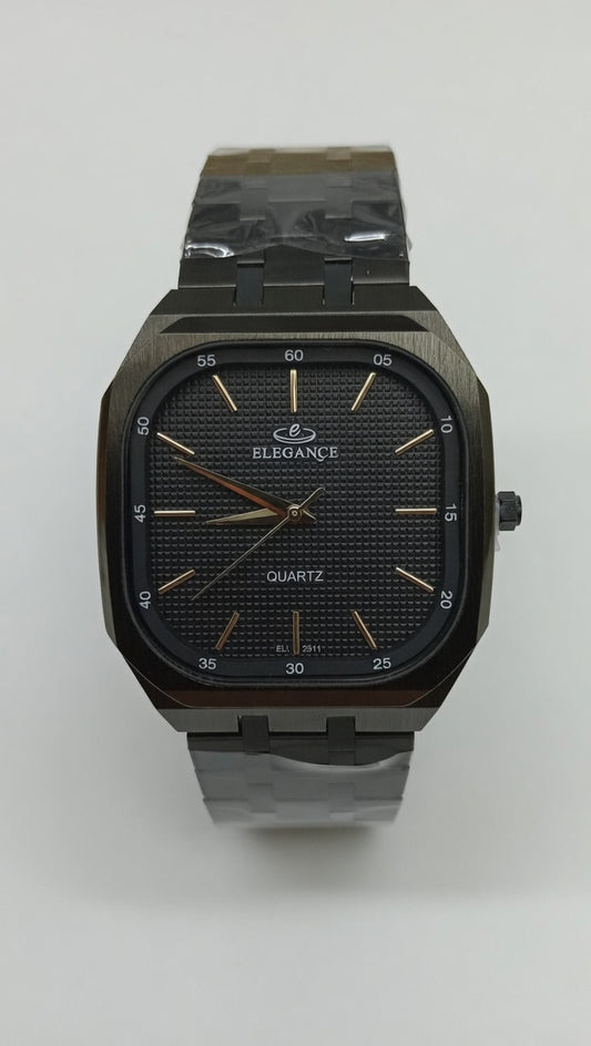 ELEGANCE Quartz Black Dial Black Square Watch