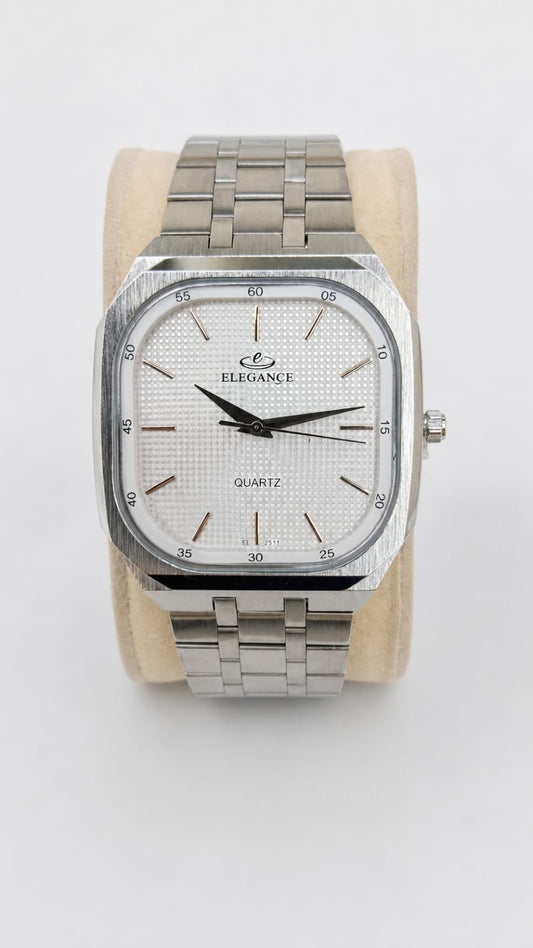 ELEGANCE Quartz White Dial Silver Square Watch