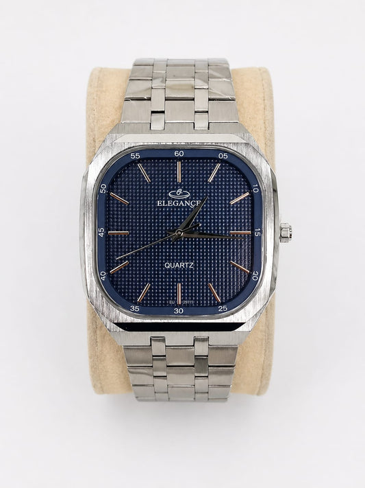 ELEGANCE Quartz Blue Dial Silver Square Watch