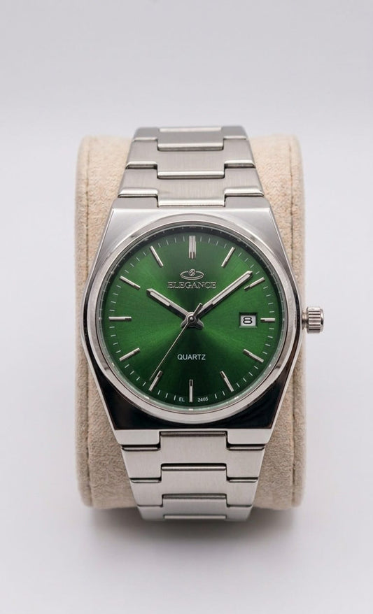 ELEGANCE Quartz Green Dial Silver Watch