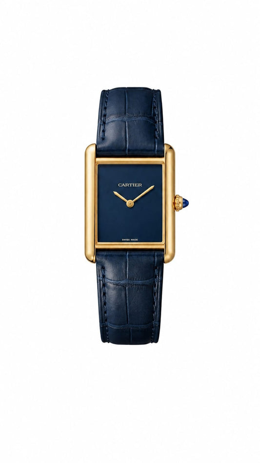 Cartier Tank Must — Navy Blue Dial | Yellow Gold Case | Blue Alligator Leather Strap